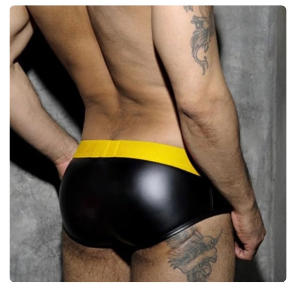 Men's Faux Leather Briefs, Men’s Low Waist Underwear - Picture 2 of 5